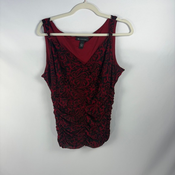 XL Red Black Floral Ruched Tank Top Sleeveless Whimsigoth Gothic Academia - Picture 1 of 9